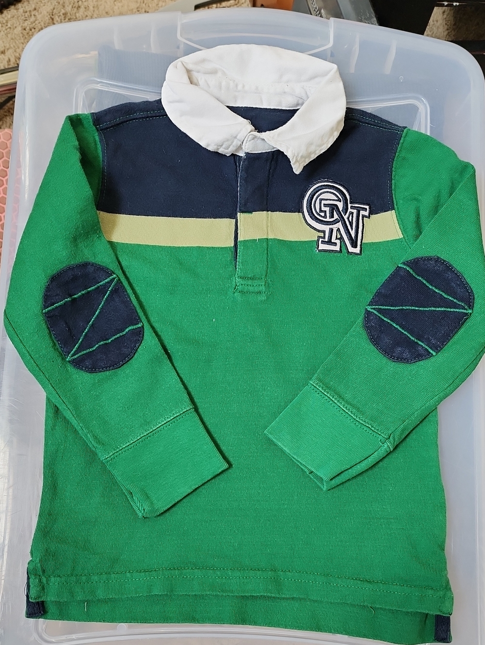 3T Vintage Old Navy Green & Navy Long-Sleeve Rugby Shirt